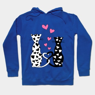 white and black cats with pink hearts Hoodie